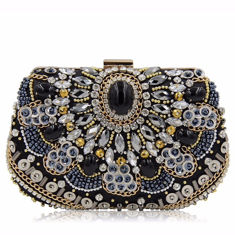 Evening Bag Beaded - Vintage Vrouwen Zwarte Kralen Avond Clutch
