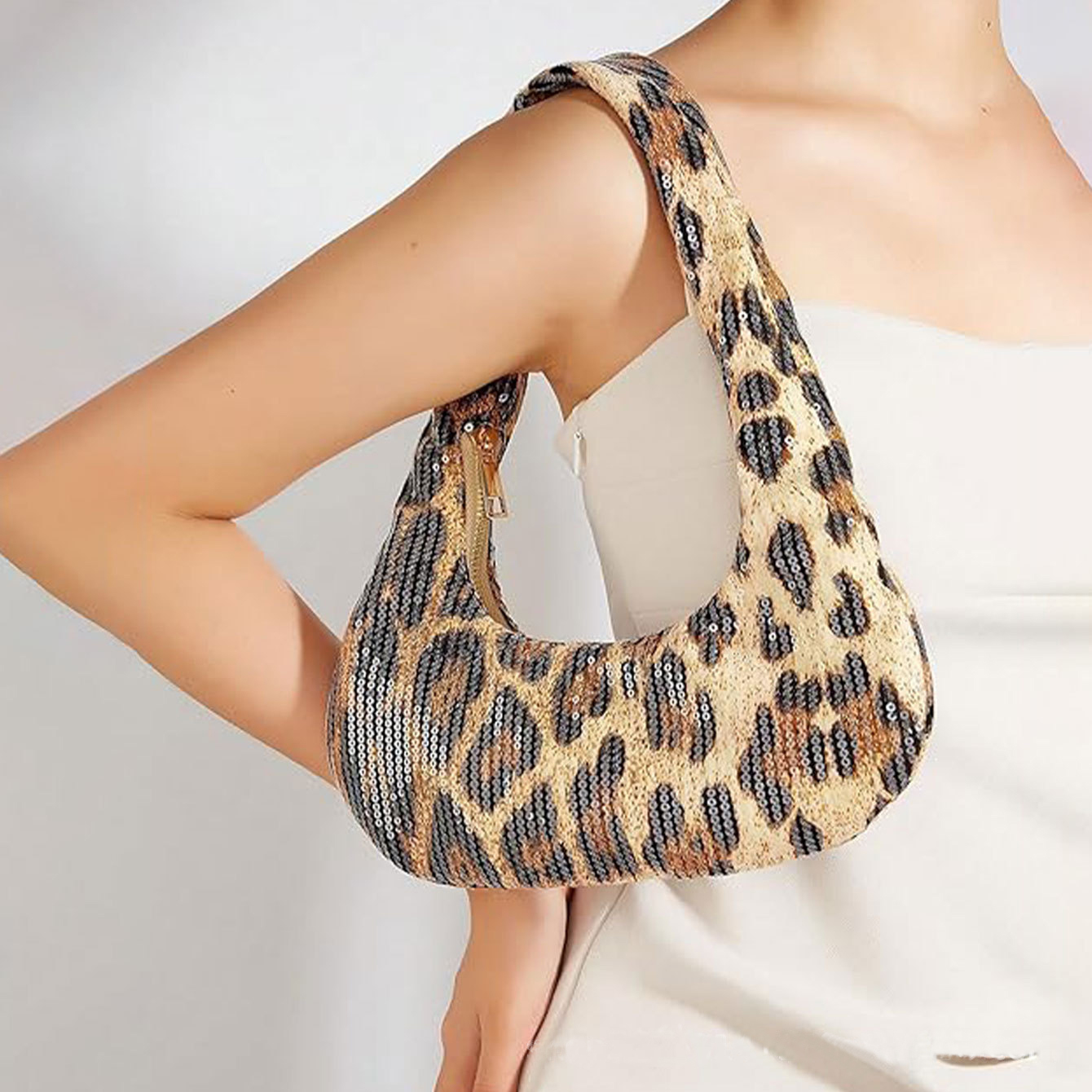 Evening Bag Beaded - Avondtasje met pailletten en luipaardprint voor